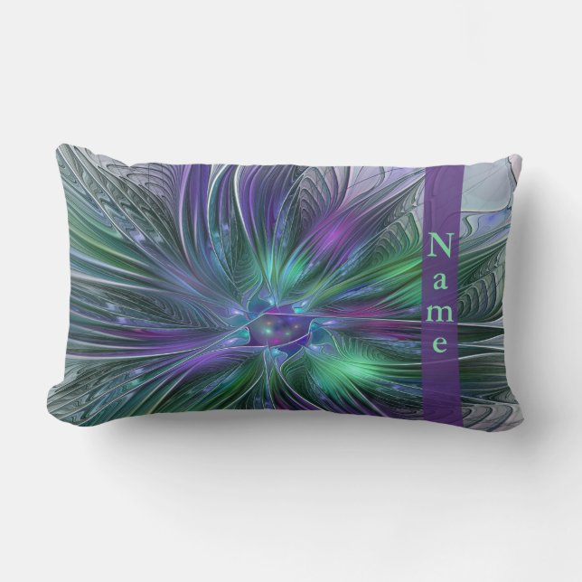Coussin Rectangle Fleur Abstraite Moderne Fractale Violette Verte No (Recto)