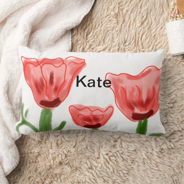 Coussin Rectangle fleur aquarelle rouge aquarelle ajouter nom texte  (Couverture)