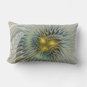 Coussin Rectangle Fleur argentée dorée Fantaisie art fractal abstrai