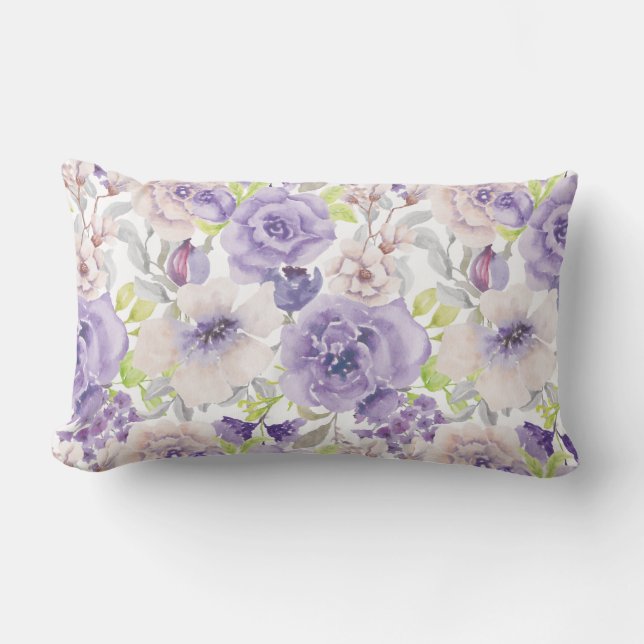 Coussin Rectangle Fleur botanique aquarelle de lilas pourpre (Recto)