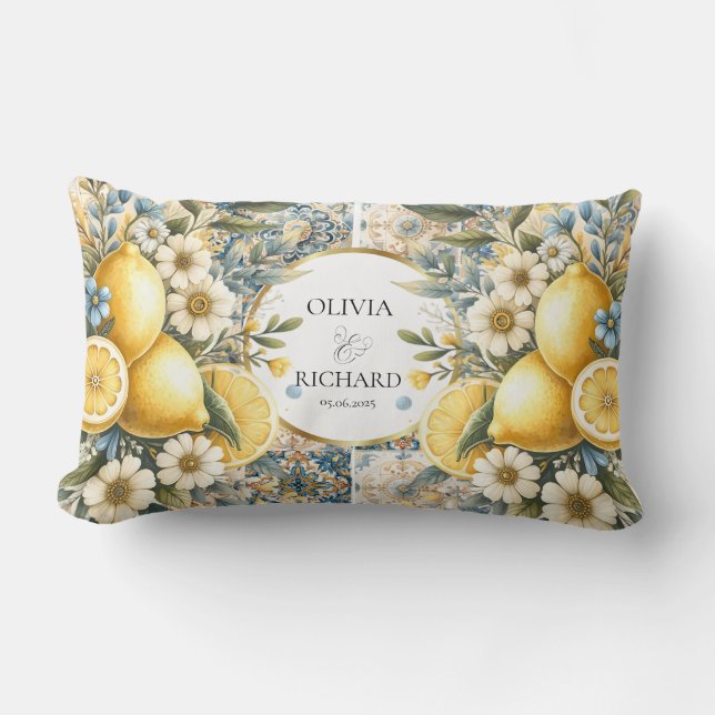 Coussin Rectangle Fleur carrelée méditerranéenne Italien Positano Le (Recto)