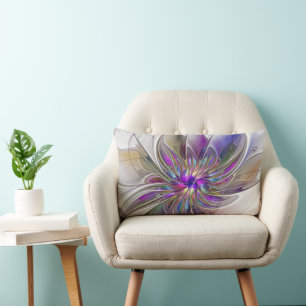 Coussin Rectangle Fleur d'art fractal abstrait énergique et coloré