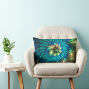 Coussin Rectangle Fleur de fantaisie lumineuse, fractale abstraite c