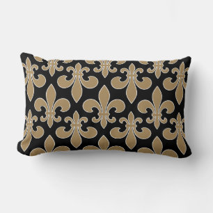 Coussin Rectangle Fleur de Lis Gold avec contour blanc et noir