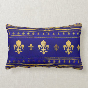 Coussin Rectangle Fleur de lis - Lapis Lazuli et Gold