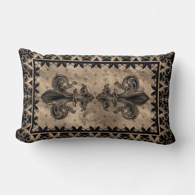 Coussin Rectangle Fleur de lis - Noir et Or (Recto)
