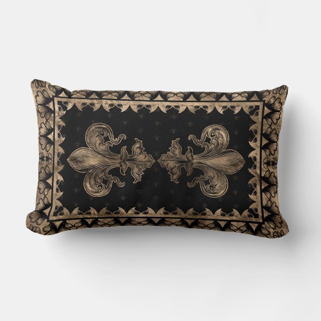Coussin Rectangle Fleur de lis - Noir et Or (Recto)