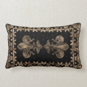 Coussin Rectangle Fleur de lis - Noir et Or