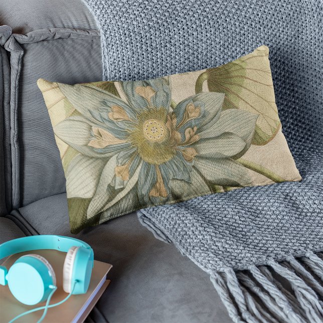 Coussin Rectangle Fleur de Lotus Bleu sur Arrière - plan Tan avec éc (Créateur téléchargé)