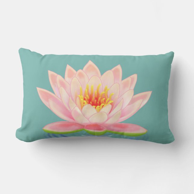 Coussin Rectangle Fleur de nénuphar rose sur sarcelle (Recto)