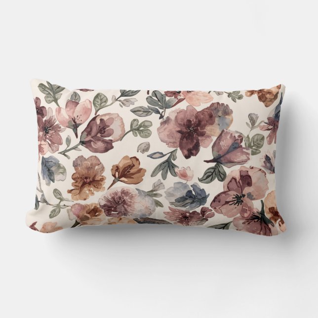 Coussin Rectangle Fleur de prunier aquarelle Jardin botanique lunati (Recto)