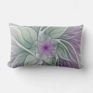 Coussin Rectangle Fleur de rêve, Art fractal abstrait violet vert