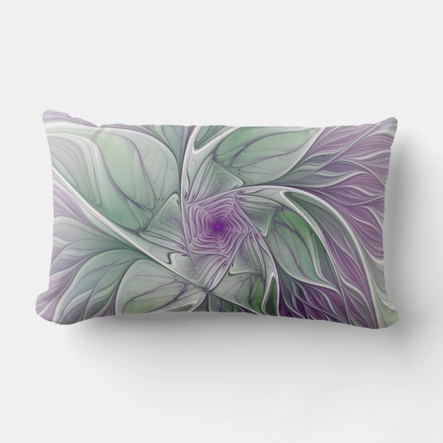 Coussin Rectangle Fleur de rêve, Art fractal abstrait violet vert (Recto)