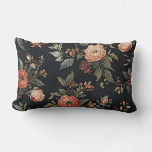 Coussin Rectangle Fleur de Sureau Noir Orange Brûlé Cottagecore Somb