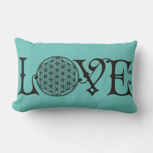 Coussin Rectangle Fleur de vie - LOVE lettrage tatouage noir