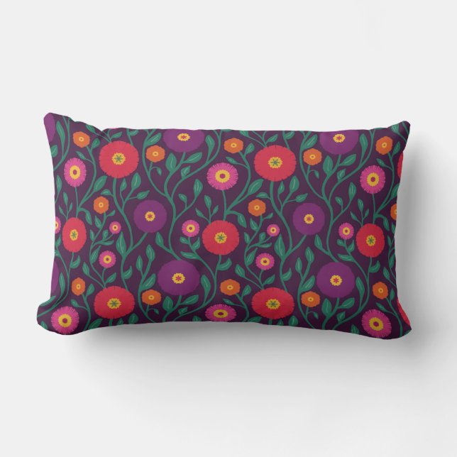 Coussin Rectangle Fleur de vigne du milieu du siècle | Prune de guir (Recto)