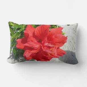 Coussin Rectangle Fleur double hibiscus rouge