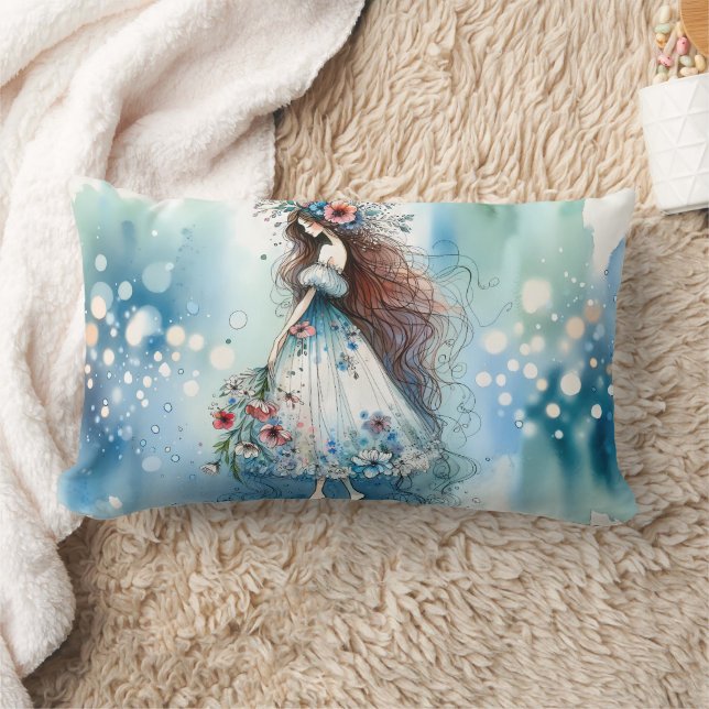Coussin Rectangle Fleur Ethérée Fairy in Watercolor Dreamscape (Couverture)