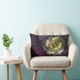 Coussin Rectangle Fleur fractale grise et pourpre moderne abstraite