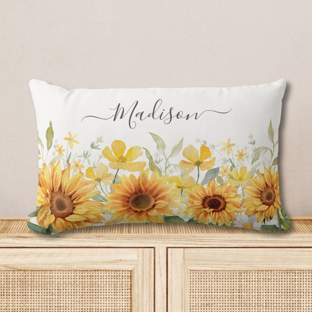 Coussin Rectangle Fleur jaune de monogramme Tournesol floral botaniq (In situ)