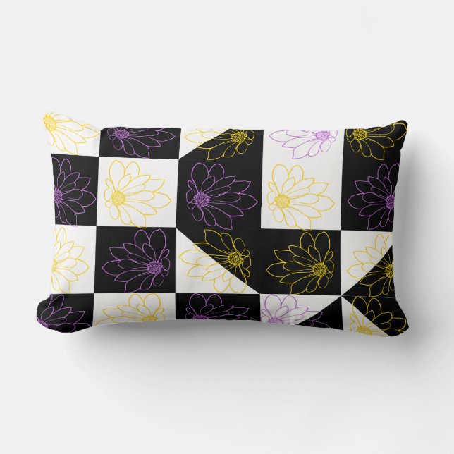 Coussin Rectangle fleur Motif à carreaux monochrome (Recto)