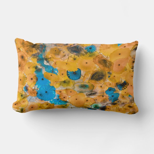 Coussin Rectangle Fleur pétée jaune et bleu (Recto)