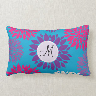Coussin Rectangle Fleur pourpre de monogramme de rose fait sur