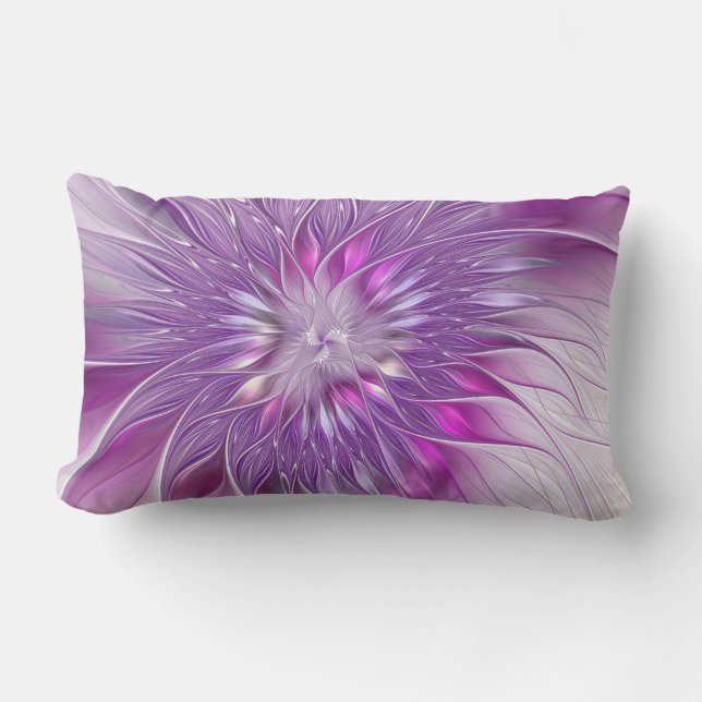 Coussin Rectangle Fleur Rose Violet Passion Abstrait Art Fractal (Recto)