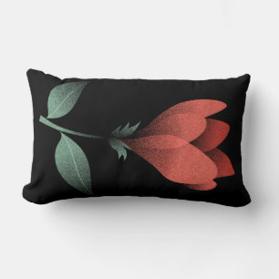 Coussin Rectangle Fleur rouge minimaliste, Art Arrière - plan noir