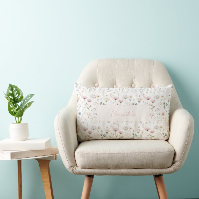 Coussin Rectangle Fleur Sauvage Botanique Nom Personnalisé Rose Pous (Chaise)