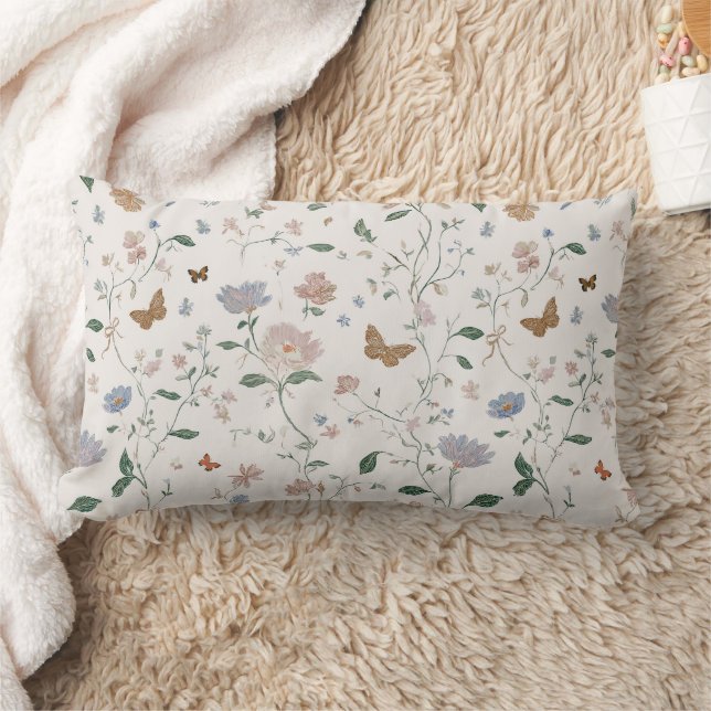 Coussin Rectangle Fleur Sauvage Élégante & Papillon Toile-De-Jouy  (Couverture)