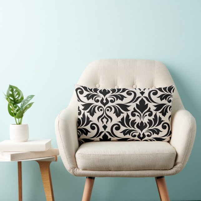 Coussin Rectangle Fleurir Damassé Art I 2Voies Noir + Crème (Chaise)