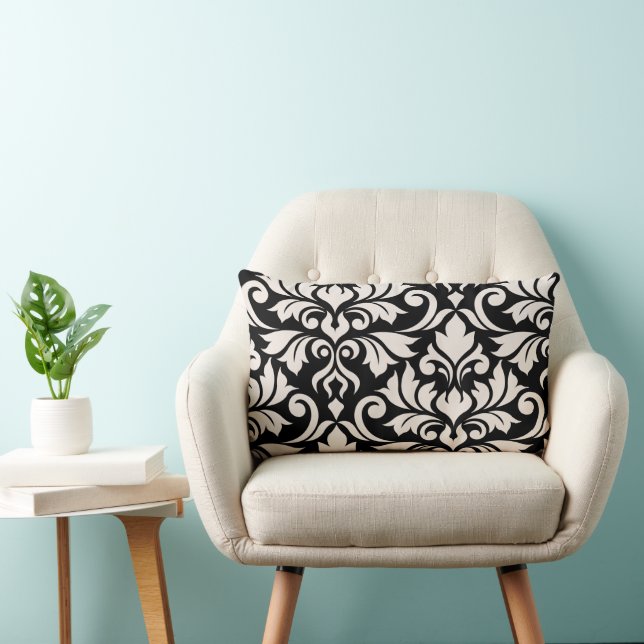 Coussin Rectangle Fleurir Damassé Art I Crème sur Noir (Chaise)