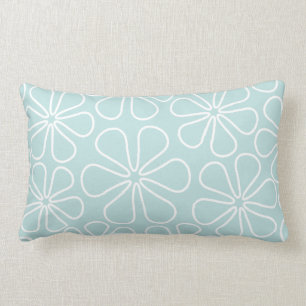 Coussin Rectangle Fleurs Abstraites blanches sur bleu d'oeuf de cana