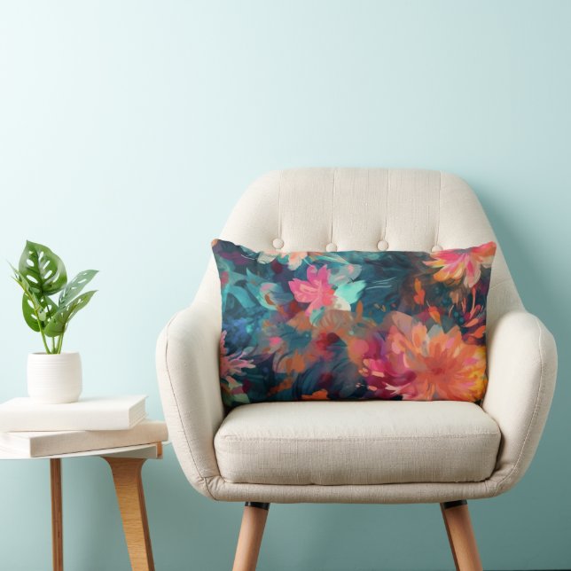 Coussin Rectangle Fleurs Abstraites Peintes Grosses Mums (Chaise)