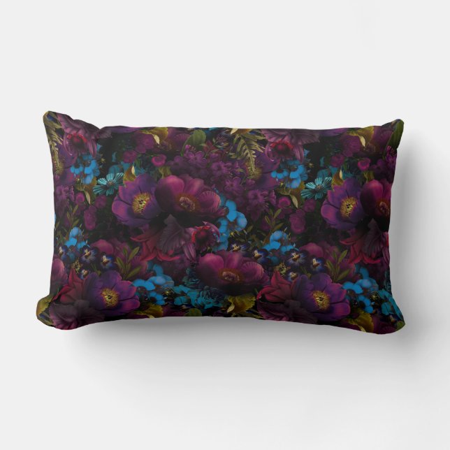 Coussin Rectangle Fleurs antiques violettes baroques luxuriantes sur (Recto)