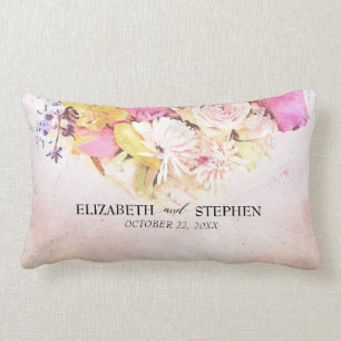 Coussin Rectangle Fleurs aquarelles colorées chic botanique mariage