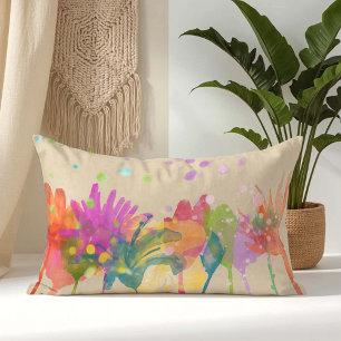 Coussin Rectangle Fleurs aquarelles colorées sur fond beige