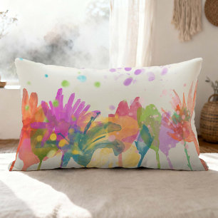 Coussin Rectangle Fleurs aquarelles colorées sur fond blanc cassé