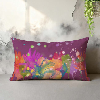 Coussin Rectangle Fleurs aquarelles colorées sur fond violet
