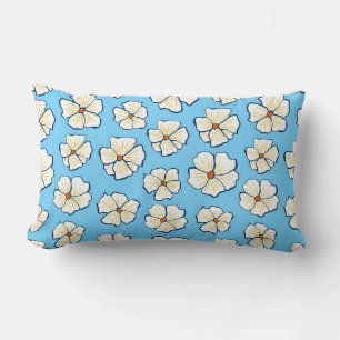 Coussin Rectangle Fleurs blanches sur fond bleu
