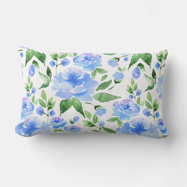Coussin Rectangle Fleurs bleu d'eau (Recto)