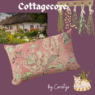 Coussin Rectangle Fleurs bleu rose sur Arrière - plan corail