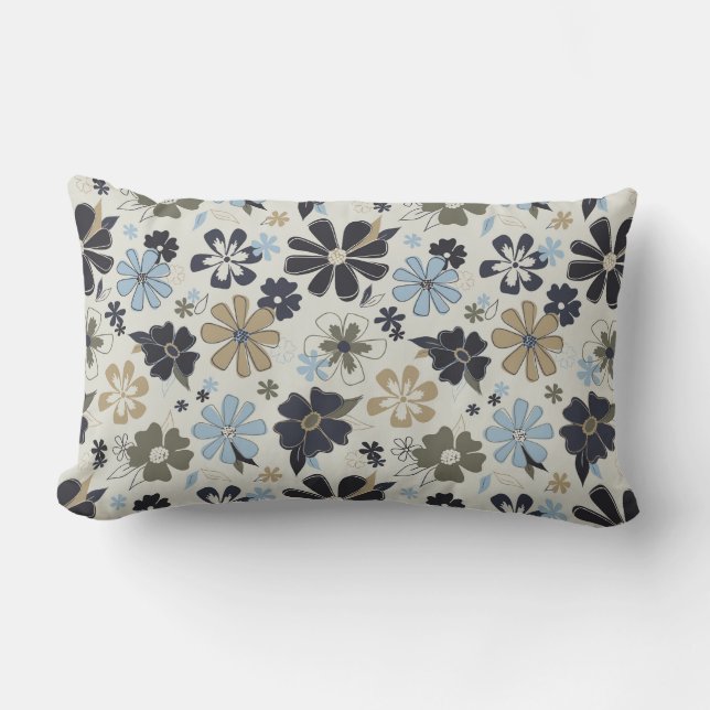 Coussin Rectangle Fleurs Bleu Tan Plan Floral (Recto)
