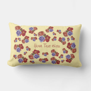 Coussin Rectangle fleurs colorées aux bourgeons roses et roses roug