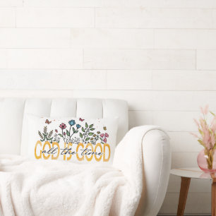 Coussin Rectangle Fleurs colorées Dieu est bon Toutes les fois Citer