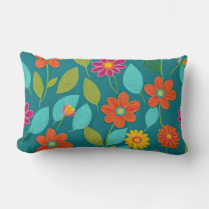 Coussin Rectangle fleurs colorées joueuses avec des détails cousus