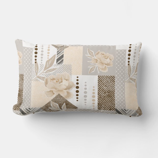 Coussin Rectangle Fleurs crème sur fond blanc (Recto)