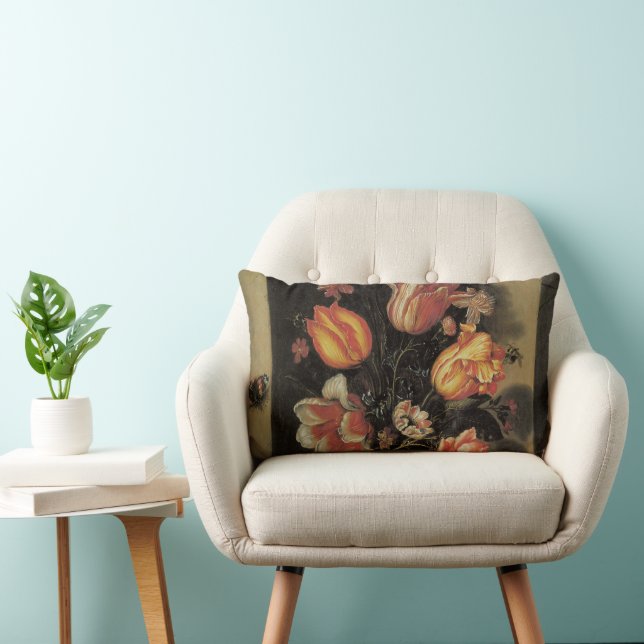 Coussin Rectangle Fleurs dans un vase, nature morte florale baroque  (Chaise)