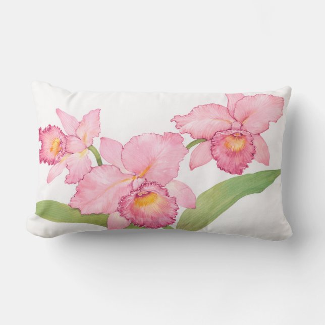 Coussin Rectangle Fleurs d'aquarelle rose exotique (Recto)